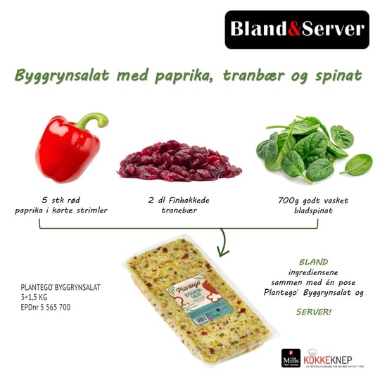 Byggrynsalat med paprika, spinat og tranebær