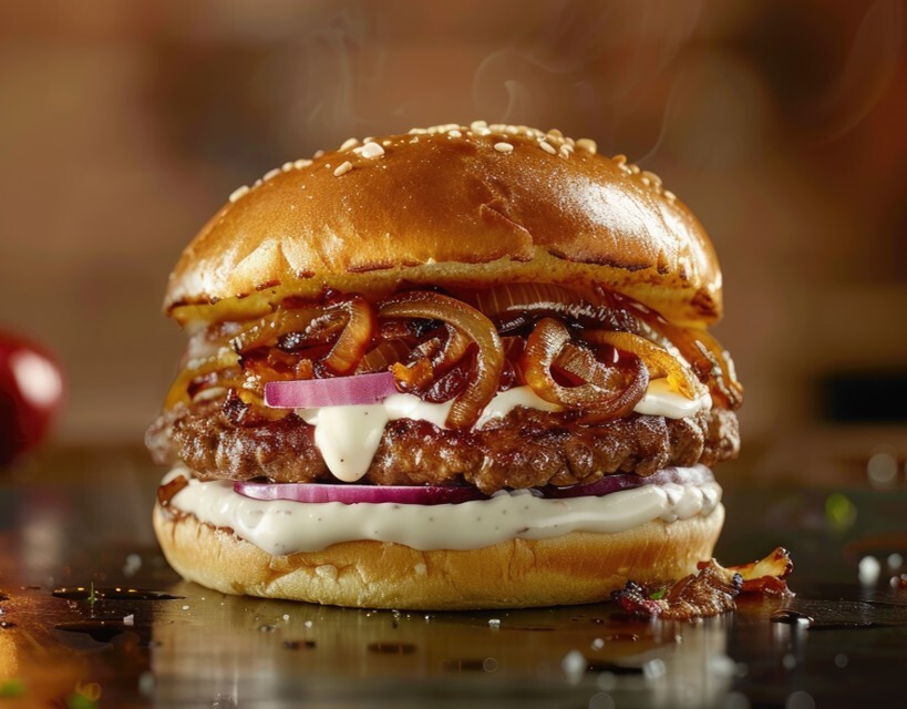 Burger med løk kvadratisk